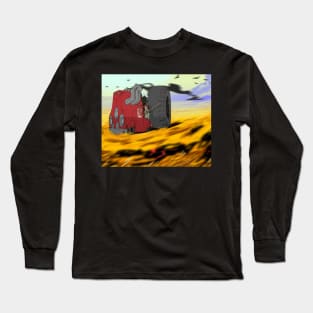 Farmer goose hunts pests with a gun on a tractor Long Sleeve T-Shirt